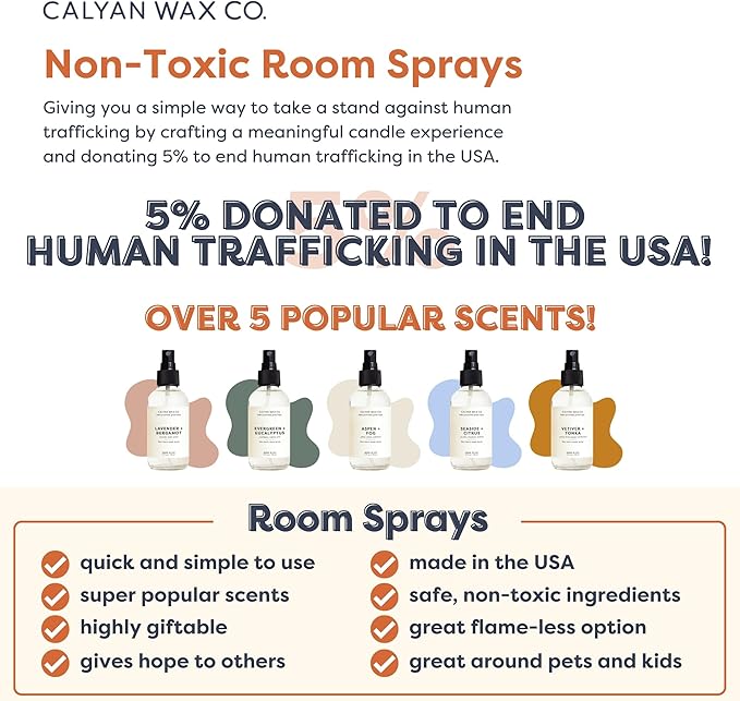 Calyan Wax Co. Vetiver & Tonka Room Spray - Non Toxic Air Freshener - Natural Room Deodorizer with Essential Oils - Air Freshener Spray for Home - 4 fl oz