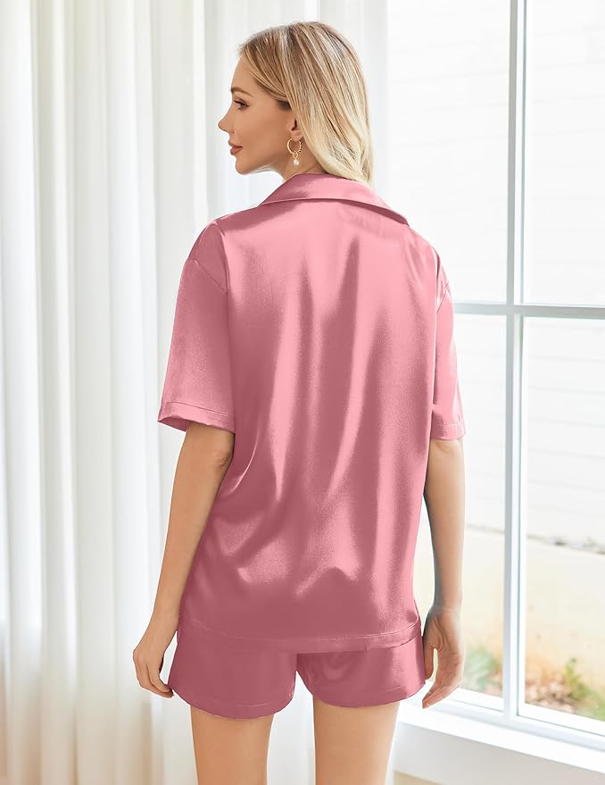 Ekouaer Pajamas for Women Set Silk Satin Pjs Shorts Sleepwear 2 Piece Loungewear S-XXL