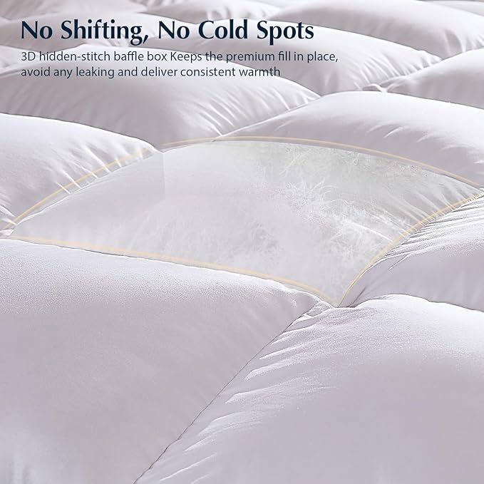 Pacific Coast Goose Feather Down Fiber Comforters Twin Size, Heavyweight Thickened Winter Duvet Insert, Ultra-Soft, Fluffy, Breathable, Hotel Luxury Bedding Comforters, 8 Tabs, 68"x90"