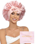 100% Mulberry Silk Bonnet for Sleeping Women Double Layer Silk Hair Bonnet Natural Silk Sleep Cap with Elastic Reversible Hair Wrap (Pink+Beige)