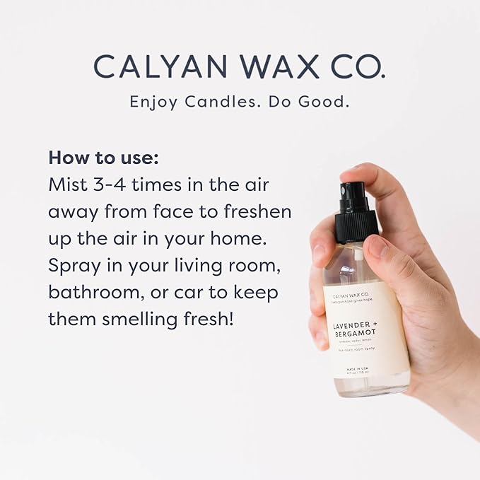 Calyan Wax Co. Vetiver & Tonka Room Spray - Non Toxic Air Freshener - Natural Room Deodorizer with Essential Oils - Air Freshener Spray for Home - 4 fl oz