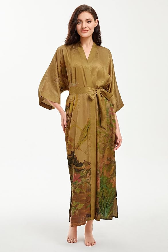 PRODESIGN Kimono Robe for Women - Long Satin Sleepwear Silky Kimono Cover-Up Nightgown Japanese Bathrobe Loungewear Blouse