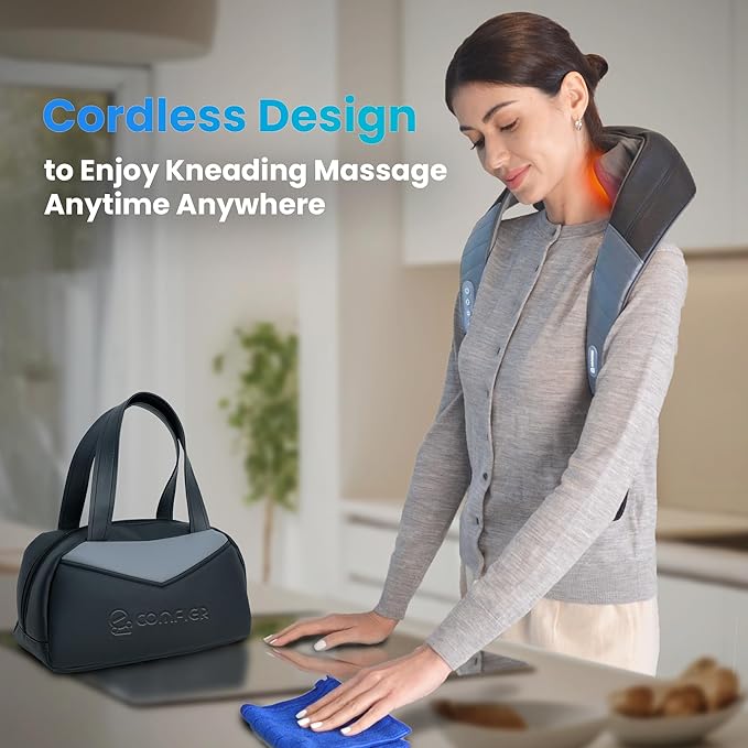 COMFIER Christmas Gift for Women Men Mom Dad,4D Neck and Shoulder Massager with Heat, Cordless Shiatsu Back and Neck Massager for Pain Relief,Hands-Free Massager with Carry Bag