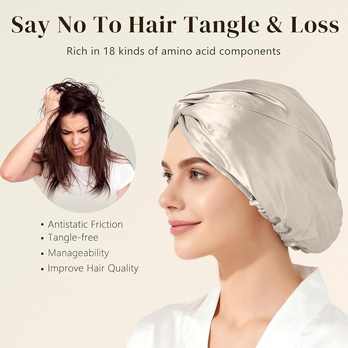 ZIMASILK 100% 22 Momme Mulberry Silk Bonnet for Sleeping Women, Breathable Silk Hair Wrap for Premium Hair Protection - Reducing Friction (1Pc, Cream)