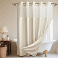Long No Hook Shower Curtain with Snap in Liner, Polyester Textured Shower Curtain with Liner Set, Waterproof Washable Hotel Style Shower Curtains for Bathroom, 71Wx80H, Cream
