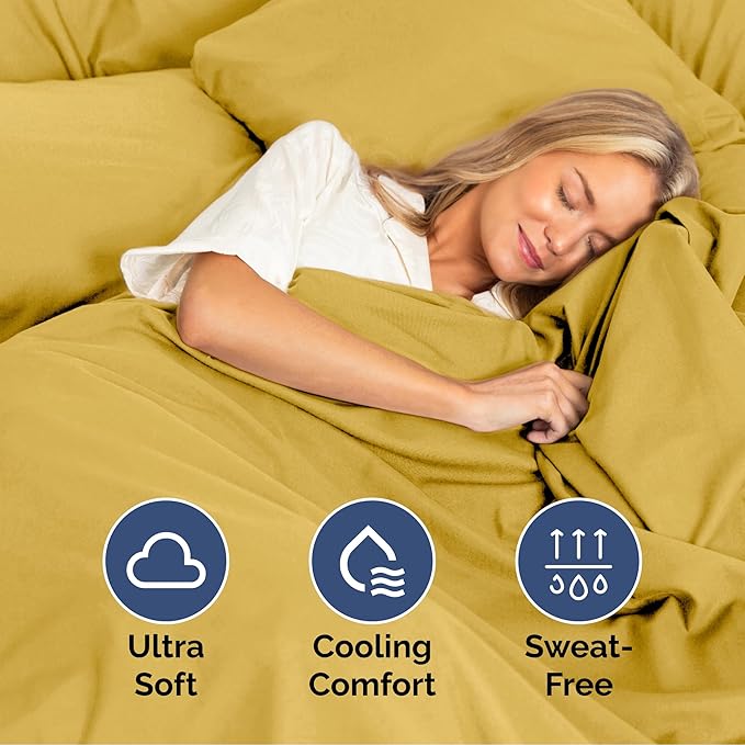 Queen Size 4 Piece Sheet Set - Extra Soft, Breathable & Cooling Sheets - Hotel Luxury Durable Bed Sheets for Women & Men - Deep Pockets, Easy-Fit & Wrinkle-Free Sheets - Mustard Oeko-Tex Bed Sheet Set