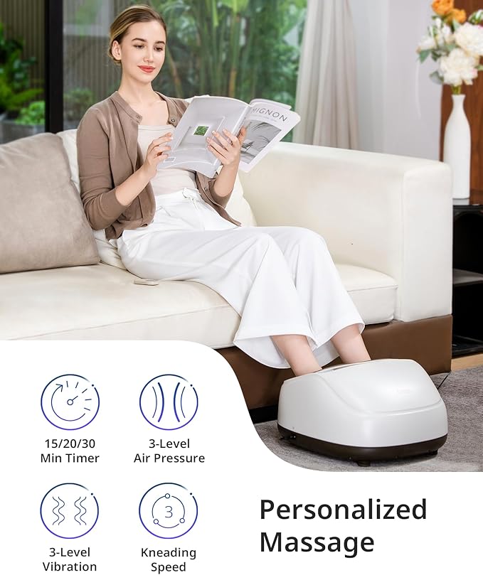 Foot Massager with 2 Level Heat, 3 Level Air Compression & Vibration, Deep Kneading Shiatsu, Remote Control & Timer for Pain Relief, Neuropathy, Plantar Fasciitis, Comfort for Long Stand & Fitness