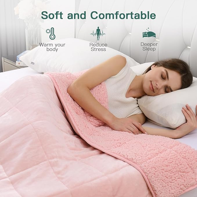 Lofus Weighted Blanket for Adults(20 lbs, 60" x 80"), Queen Size Heavy Blanket Machine Washable, Soft Weighted Blankets for Stress Relief and Sleep Promotion-Pink