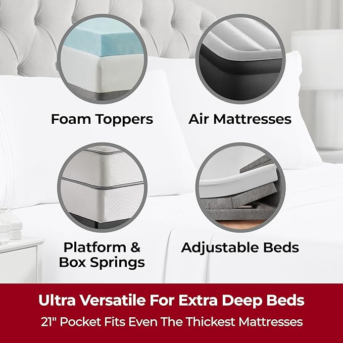 Mellanni Extra Deep Full Sheets - 4 PC Iconic Collection Bedding - Hotel Luxury, Ultra Soft, Cooling Bed Sheets - Wrinkle, Fade, Stain Resistant (Full, White)