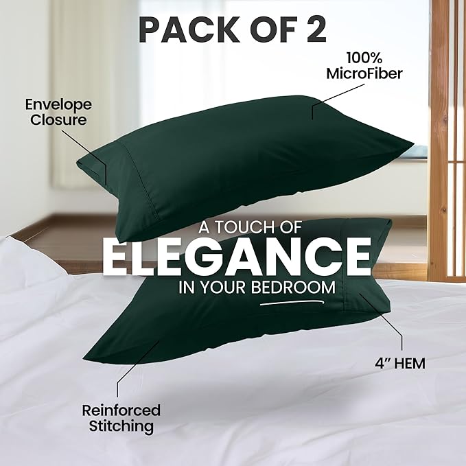 Pillow Covers by Utopia Bedding - Queen Size 2-Pack – Soft Brushed Microfiber – Perfect for Hospitals, Hotels, Guest Rooms – Oeko-TEX Certified, 20x26 Inches (Emerald)