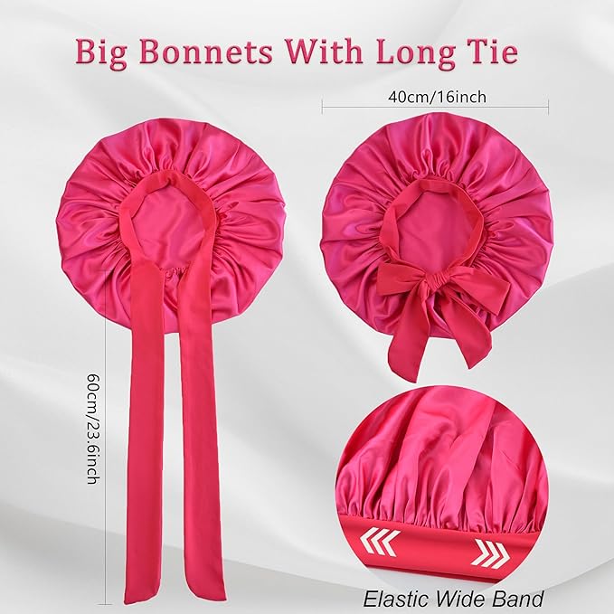 Silk Bonnet for Sleeping Women Satin Bonnet Double Layer Night Sleep Cap with Elastic Tie Band for Curly Natural Hair