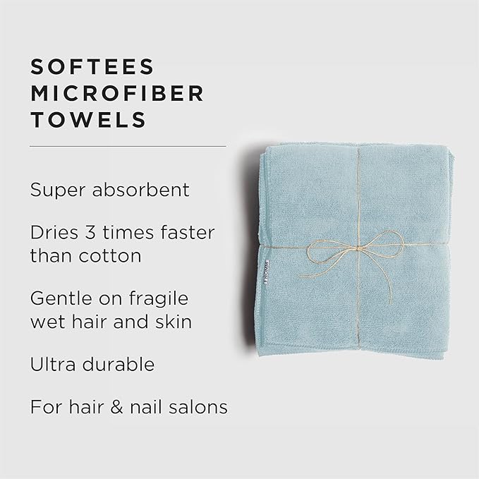 Fromm Softees Microfiber Salon Hair Towels for Hairstylists, Barbers, Spa, Gym in Aqua, 16" by 29", 10 count Perfect Hair Care Towel for Drying Curly, Long, Wavy Hair