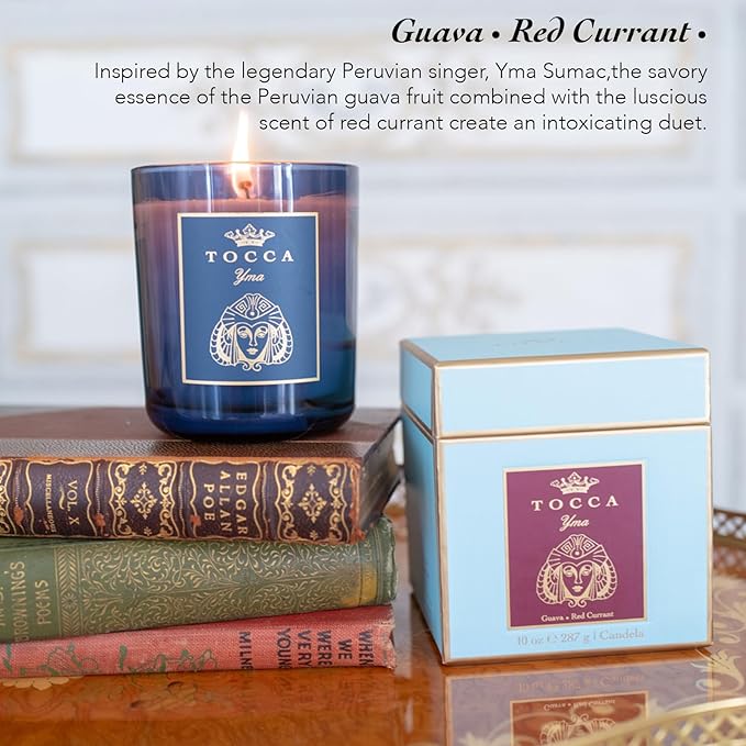 TOCCA Yma 10oz Candle - Guava & Red Currant Scented, Hand Poured Soy-Wax Blend with 100% Cotton Wick, 60 Hour Burn Time