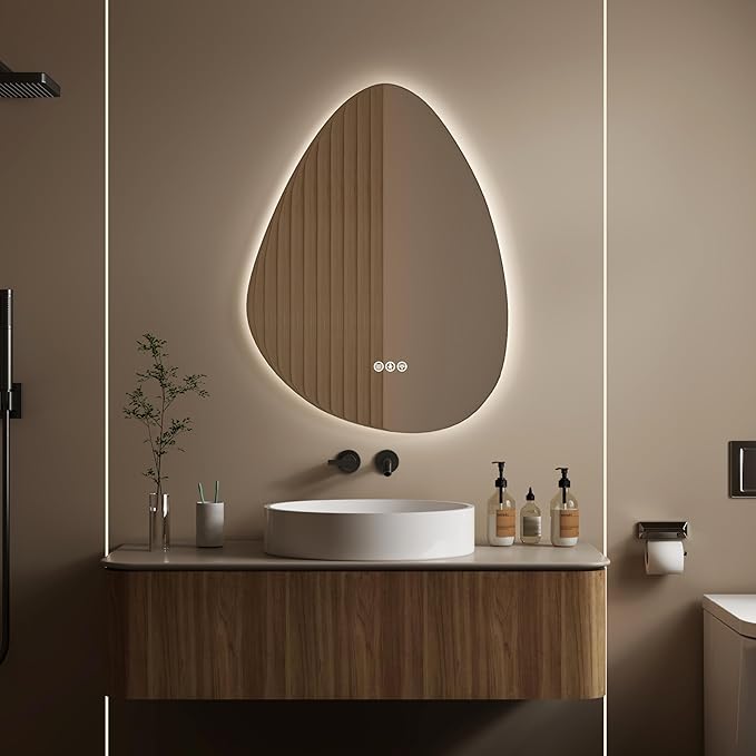Led Mirror for Bathroom, 24"x 32" Bathroom Vanity Mirror with Lights, Human Body Sensing, Anti-Fog, 3 Colors and Dimmable, Backlit Light Up Bathroom Mirror Wall Mounted.
