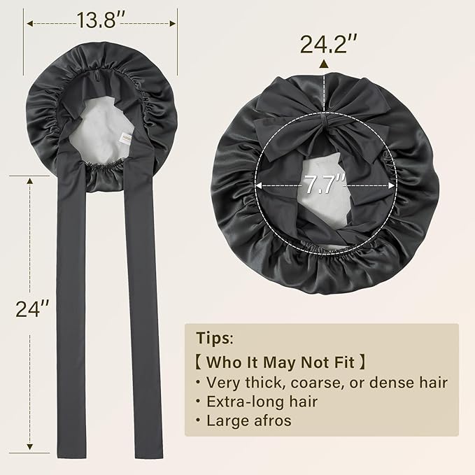 ZIMASILK 100% Mulberry Silk Bonnet for Sleeping Women Long Hair Double Layer Silk Hair Wrap with Tie Band Stay On Head (1Pc, Dark Grey)