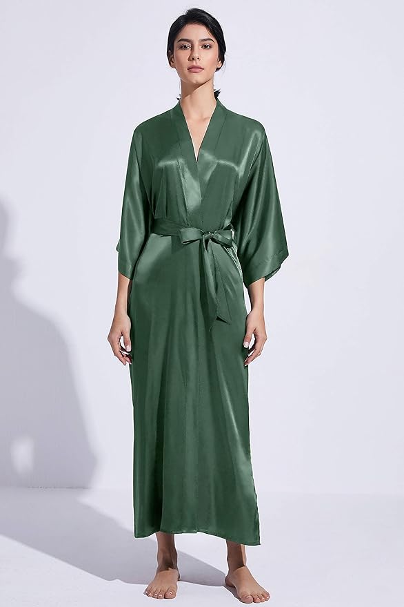 PRODESIGN Satin Kimono Robe Women Long Silky Kimono Bathrobe Sleepwear Wedding Bridesmaid Robe