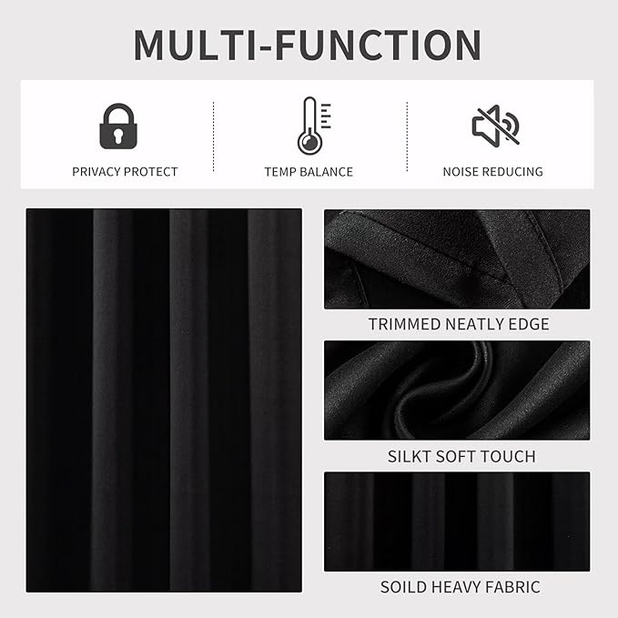 Joydeco Black Custom Solid Single Blackout Curtain for Bedroom and Living Room, Grommet Thermal Insulated Room Darkening Curtain 1 Panel (Custom Size,Black)