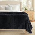 decorUhome Christmas Soft Fleece Black Blanket Queen Size for Bed, Cozy Fluffy Plush Flannel Large Striped Throws for Couch Sofa, Lightweight Decorative Fuzzy Blanket for Woman, 90x90 Inches