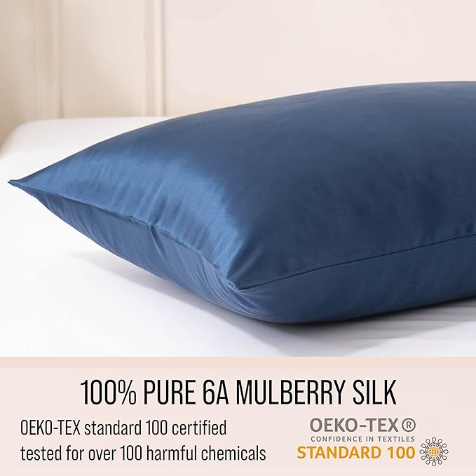 Bella Coterie Luxury Silk Pillowcase for Hair and Skin | 30 Momme | 100% Pure 6A Mulberry Silk | Super Soft | Perfectly Plush [Standard, Navy]