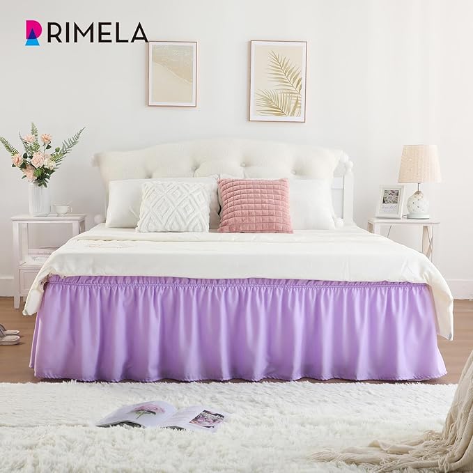 RIMELA Bed Skirting Queen Size Lilac Purple Bed Skirt 18 Inch Drop, Wrap Around Elastic Adjustable Bedskirt, Dust Ruffle for Bed Frame & Box Spring Soft Durable Fabric Machine Washable Easy to Install