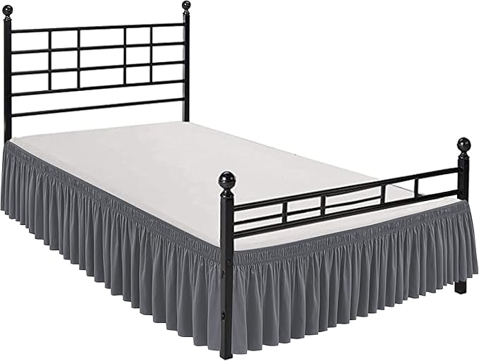 Biscaynebay Wrap Around Bed Skirts with Split Corners for King Beds 17" Drop, Dark Grey Elastic Dust Ruffles Adjustable Easy Fit Wrinkle & Fade Resistant Silky Luxurious Fabric Machine Washable