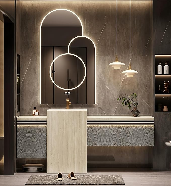 Single Sink Freestanding Bath Vanity, Modern Bath Vanity with LED Smart Mirror, 52IN Solid Wood Floating Bathroom Sink Cabinet with Marble Slate Top and Large Storage Drawer