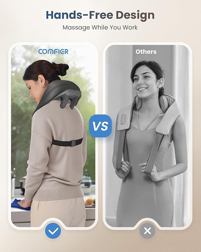 COMFIER FSA Eligible Shiatsu Neck Massager with Heat for Deep Tissue, Electric Shoulder and Back Massager for Pain Relief, Hands-Free Cordless 4D Kneading Massage, Gift for Women Men Mom Dad