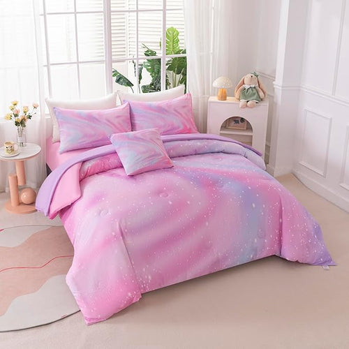 6Pcs Pink Comforter Set Full for Kids Girls, Pink Art Tie Dye Bedding Sets with Sheets, Bed in A Bag Full(1 Comforter, 1 Flat Sheet, 1 Fitted Sheet, 1 Cushion Cover, 2 Pillowcases)