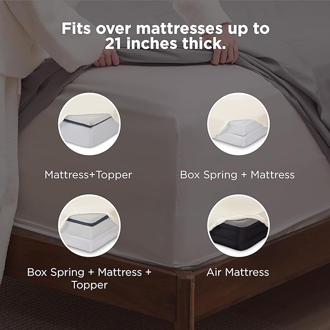Bedsure Deep Pocket Queen Sheets Set - Fits Mattresses Up to 21 Inches Thick - 4 Piece GentleSoft Bed Sheets, Moisture Wicking, Soft & Cooling Bedsheet & Pillowcases, Easy & Secure Fit, Ivory