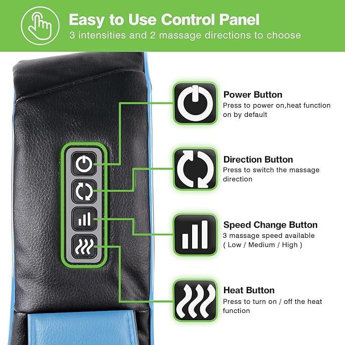 cotsoco Neck Massager, Shiatsu Neck and Back Massager with Heat for Pain Relief, Deep Tissue 3D Kneading Massage Pillow, Relaxation Gifts for Men and Women, Gifts for Dad, Elderly,Wife (Azure)