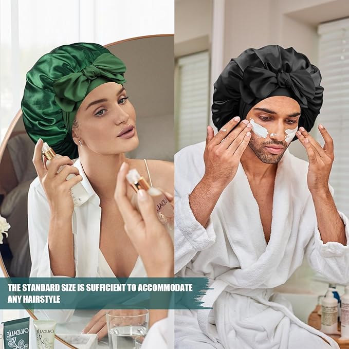 Silk Bonnet for Sleeping Women, Adjustable Soft Satin Lined Bonnet with Tie Band, Double Layer Sleep Night Cap