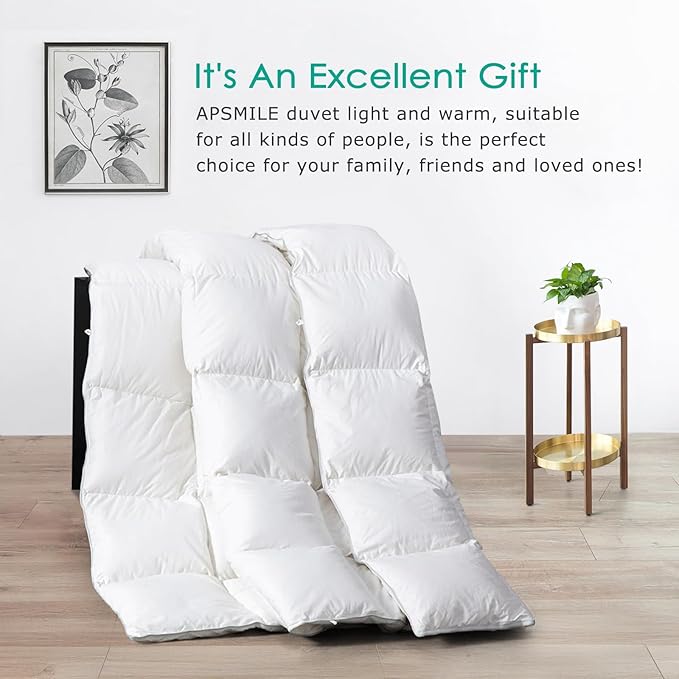 APSMILE Premium Down Feather Fibers Comforter King Size, All Season Duvet Insert King with 8 Corner Tabs, Ultra Soft Poly-Cotton Cover Down Feather Fibers Comforter (White, 106 * 90")