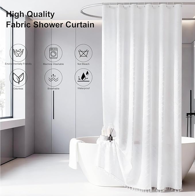 Extra Long Shower Curtains 72 x 84 Inches Tufted Chevron White Shower Curtains Fabric for Bathroom Modern Shabby Chic Waterproof Cloth Shower Curtain