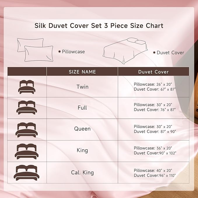 THXSILK 100% Pure Mulberry Silk Duvet Cover Set 3 Piece, 6A+ Grade Luxury Soft Bedding Silk Sheets for Hair and Skin, 1 Pcs Quilt/Comforter Cover with 2 Zippered Pillowcases (Charming Pink, King)