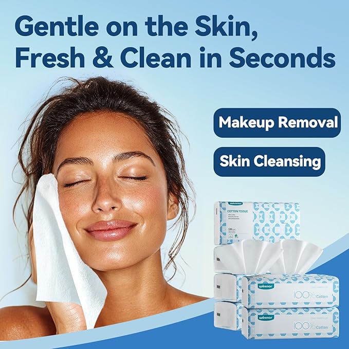 Winner Cotton Face Towels, 100% USDA Biobased Facial Towelettes, Disposable Face Towel XL, Odor-Free, Ultra Soft Makeup Remover Wipes for Sensitive Skin, Biodegradable, 100 Ct, Pack of 1