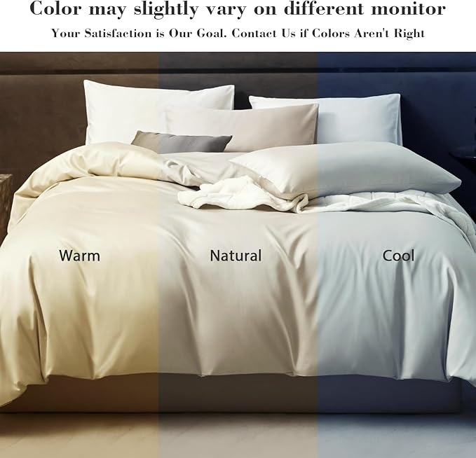 PURE ERA Duvet Cover Set 800 Thread Count Long Staple Cotton Sateen Silky Soft Luxurious Smooth 3 Piece Set Beige Queen