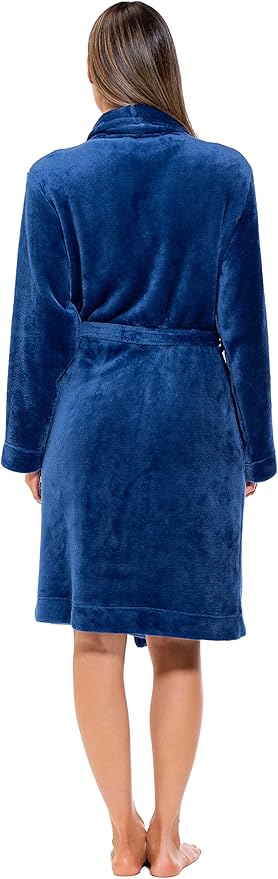 Turquaz Robes For Women, Womens Fleece Shawl Collar Soft Plush Knee Length Spa Robe