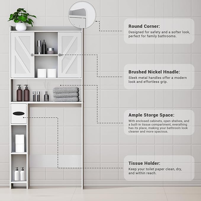Over The Toilet Storage Cabinet: Farmhouse Storage Cabinet Over Toilet with 2 Barn Door & Toilet Paper Holder Stand, Home Space-Saving Toilet Rack, for Bathroom, Restroom, Laundry