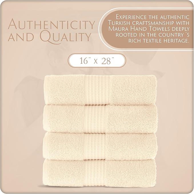 MAURA Basics Hand Towels for Bathroom with Hanging Hook Loops. Soft, Durable, Long Lasting and Absorbent Hand Towel Sets for Bathroom, American Standard Size 16"x28", Cream