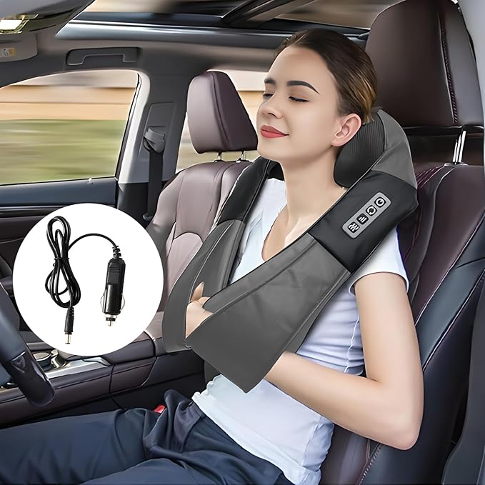 Grey Shiatsu Neck and Back Massager with Heat, Electric Deep Tissue Kneading Neck and Shoulder Massage, Best Gifts for Women Men Mom Dad Mothers Fathers Day Birthday Gift (NOT Cordless)