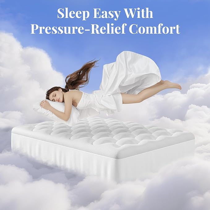 OhGeni Cooling 4 inch Dual Layer King Mattress Topper, 2 inch Cooling Gel Memory Foam, 2 inch Down Alternative Pillow Top Pad, Mattresses Cover for Bed, Medium Support, Fits 6”-19” Deep Pocket
