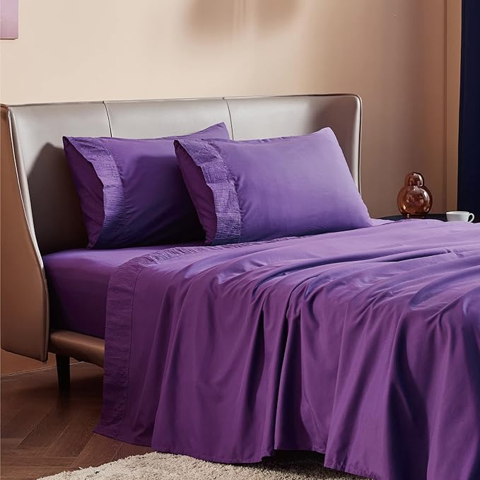 Bedsure King Size Sheets Set - 4 Pieces Soft King Sheets - Breathable & Cooling - Hotel Luxury - Easy Care Polyester Microfiber Bedding for Women, Men, Purple