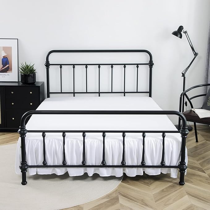 Bed Skirt Queen Size Ruffled Bed Skirt with Split Corners, 16 Inch Drop Dust Ruffle Bed Skirt with Platform, Queen-16 Drop, White
