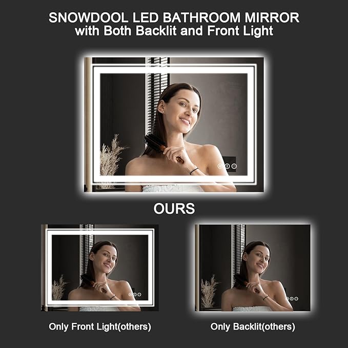 LED Bathroom Mirror, 77"x36" with Front and Backlit, Anti-Fog, Large Bathroom Vanity Mirror for Wall, Memory Function, Stepless Dimmable, Tempered Glass (Horizontal/Vertical)