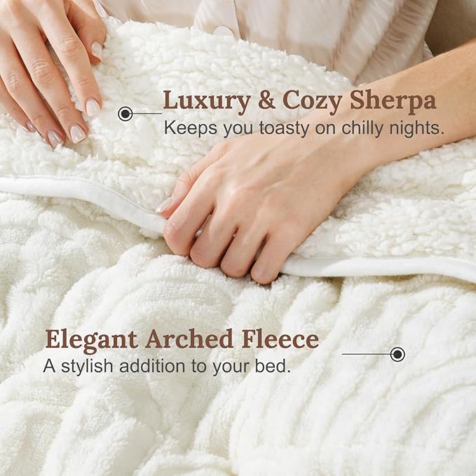 Sherpa Fleece Adult Weighted Blanket Great for Sleep, 15 lbs Dual Sided Soft Fuzzy Heavy Blankets for Couch Bed Sofa, Cozy Warm Arched Jacquard Throw for Winter (Cream White, 48" x 72", 15 Pounds)
