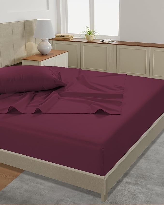 LANE LINEN Queen Size Sheet Set – 450 Thread Count Natural 100% Cotton Sheets, Cooling Bed Sheets, Durable Bedding for Daily Use, Fade Resistant, Snug Fit 15" Deep Pocket Fitted Sheet – Windsor Wine