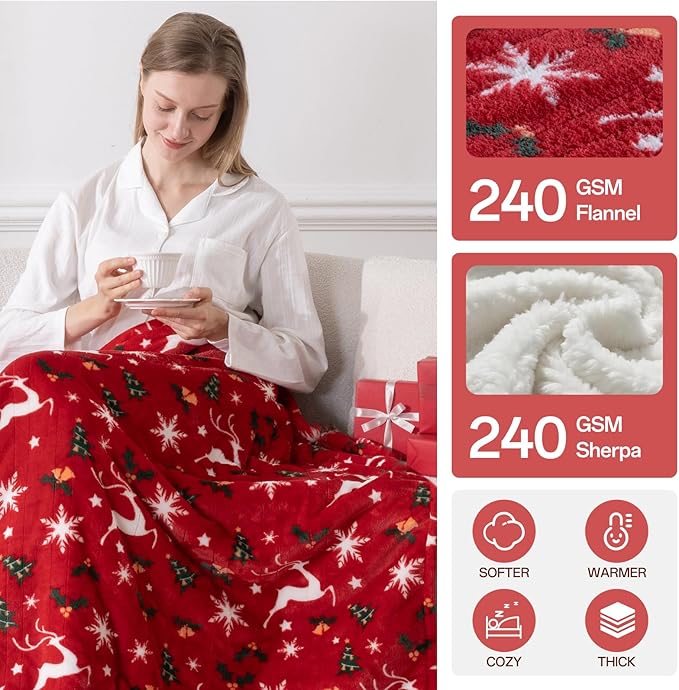 Heated Blanket Twin Size, Electric Blanket with 1-10 hrs Timer Auto-Off & 8 Heating Levels, Flannel& Sherpa Heating Blanket with ETL Certified, Christmas Blanket Gifts Machine Washable (62x 84”, Red)