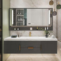 Bathroom Vanity with Single Sink, Modern Bathroom Vanities Compo Includes LED Smart Defogging Mirror Cabinet and Open Shelf, Solid Wood Bathroom Sink Vanity with Slate Countertop (Dark Grey,44")