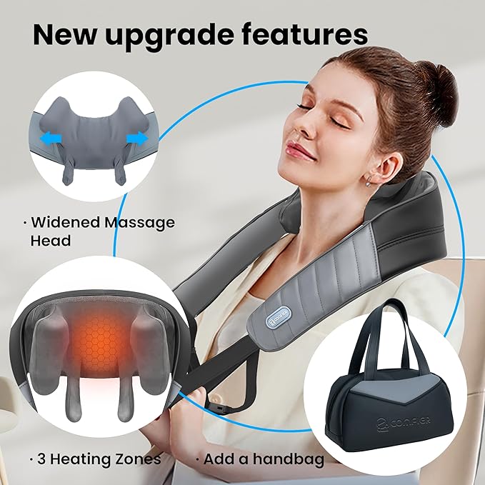 COMFIER Christmas Gift for Women Men Mom Dad,4D Neck and Shoulder Massager with Heat, Cordless Shiatsu Back and Neck Massager for Pain Relief,Hands-Free Massager with Carry Bag