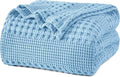 PHF 100% Cotton Waffle Weave Blanket Twin Size for Bed, Soft Lightweight & Breathable, All-Season Comfort, Luxury Aesthetic Woven Bedding for Home Decor, 66"x90", Sky Blue